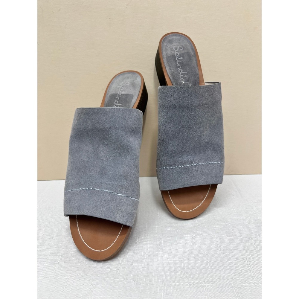 Splendid‎ Mavis Suede Slide Sandals 9.5 Grey Good Peep Toe Block Heel Mules
